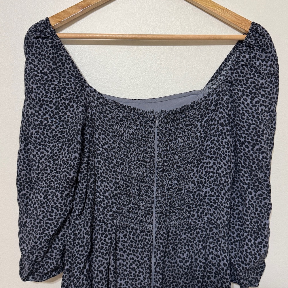 Abercrombie & Fitch Square-neck Midi Dress Size Small Tall Navy Leopard Print - Picture 8 of 8